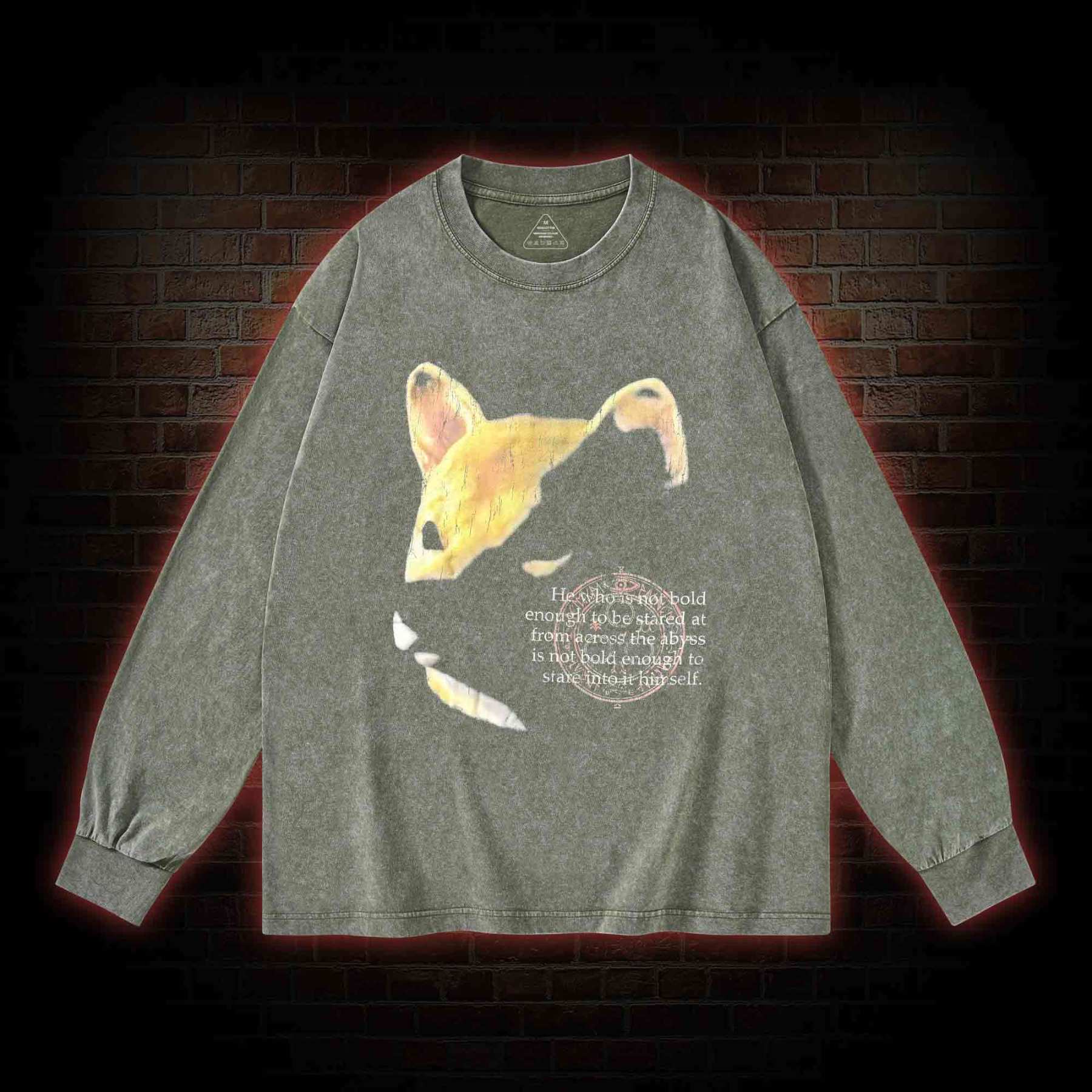 Shiba Back Print Washed Long-Sleeve T-shirt