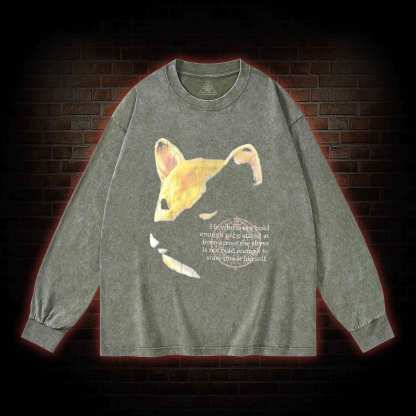 Shiba Back Print Washed Long-Sleeve T-shirt