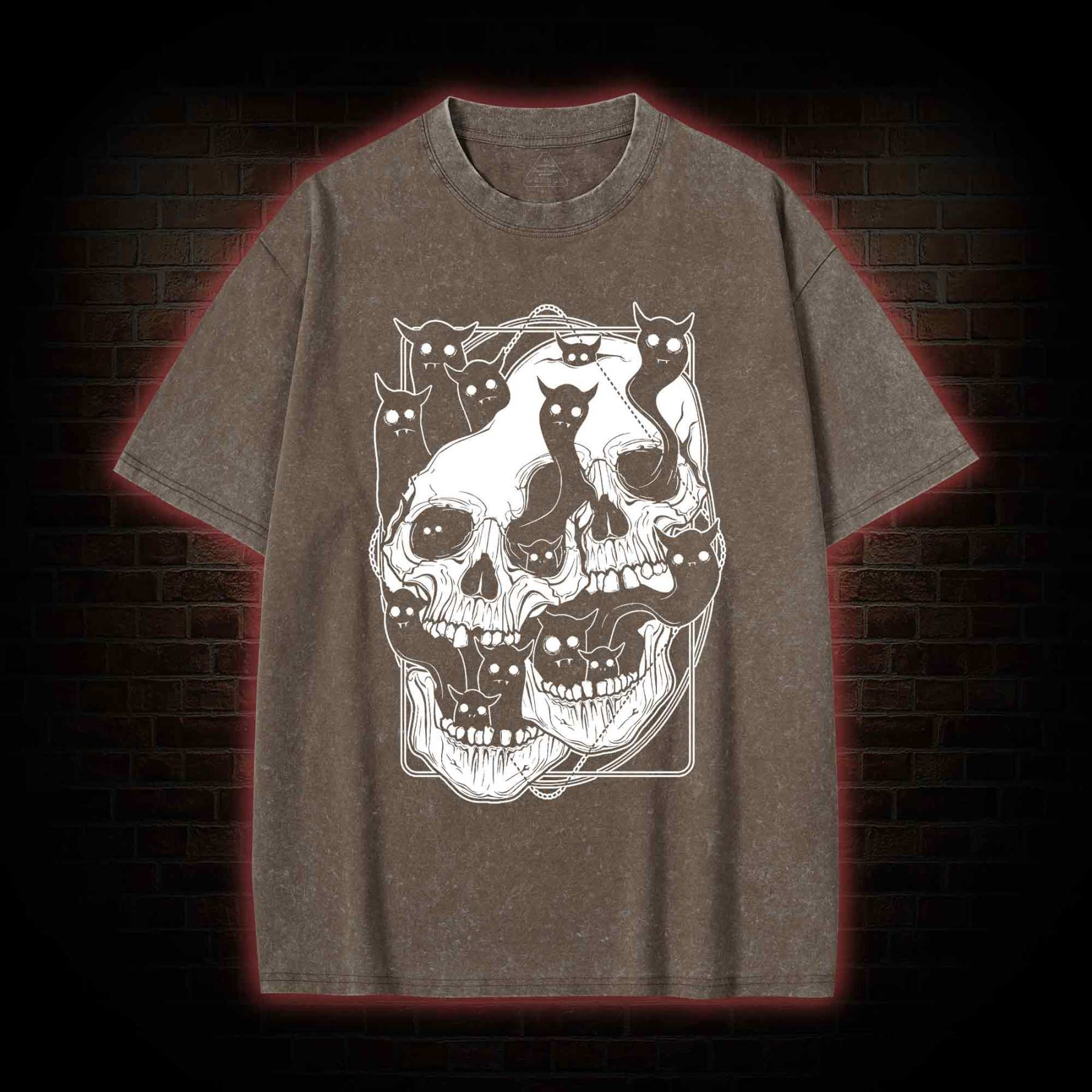 Cat Ghost Double Skull Washed T-shirt