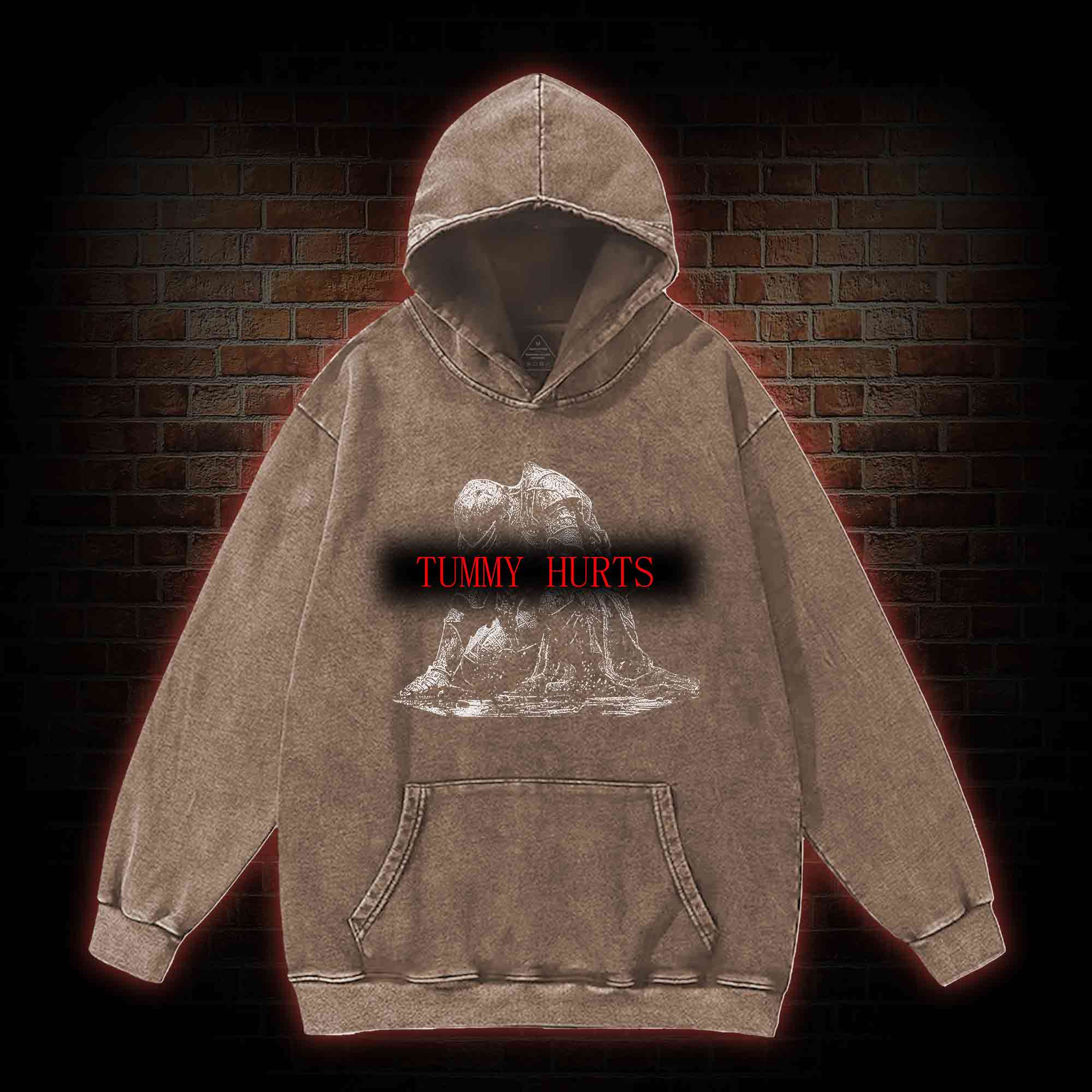 Retro Tummy Hurts Washed Hoodie