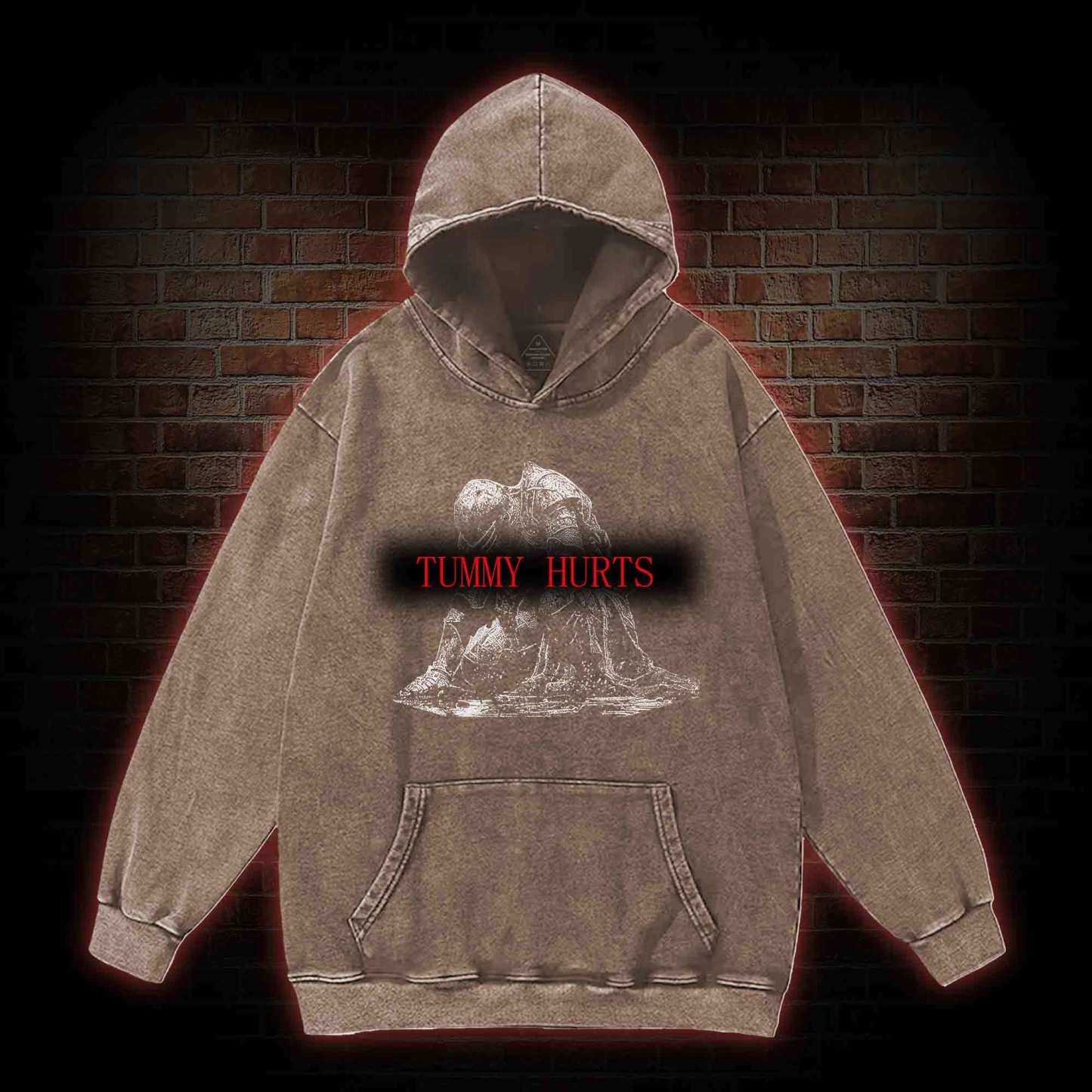 Retro Tummy Hurts Washed Hoodie