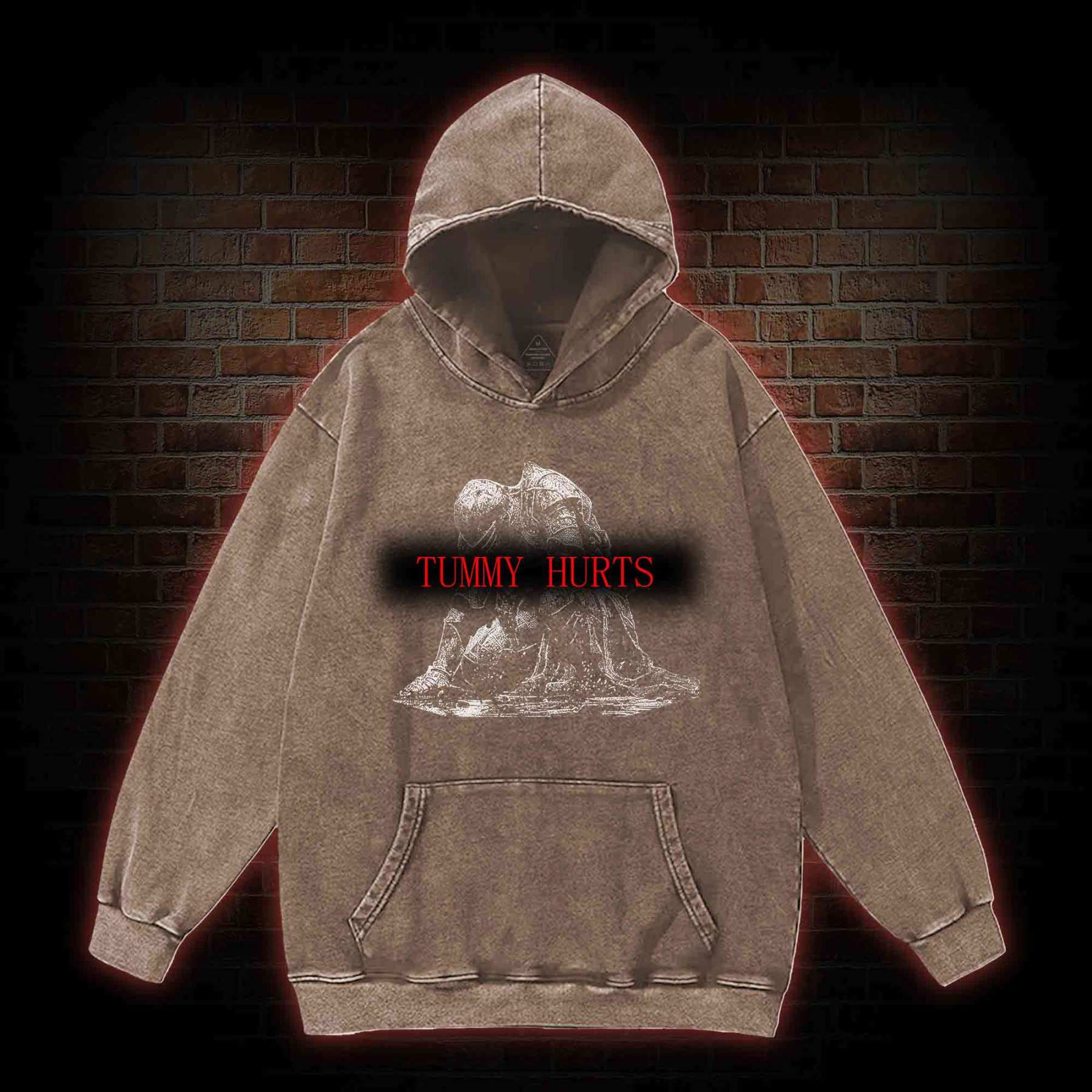 Retro Tummy Hurts Washed Hoodie