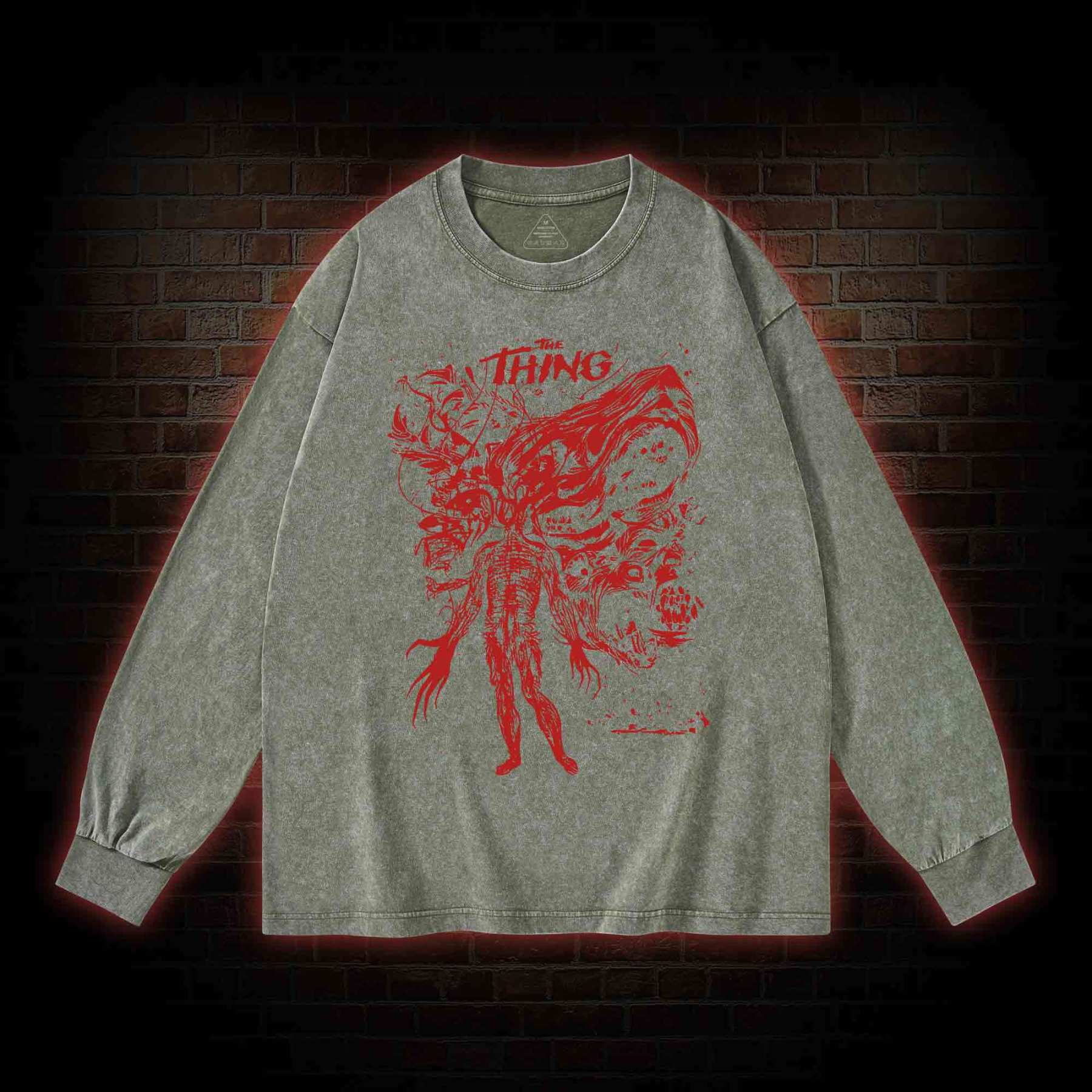 Retro The Thing Horror Washed Long-Sleeve T-shirt