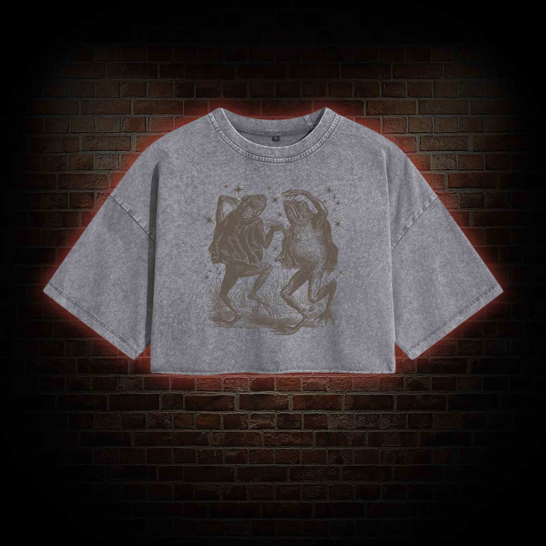 Dancing Frogs Vintage Washed Cropped T-shirts