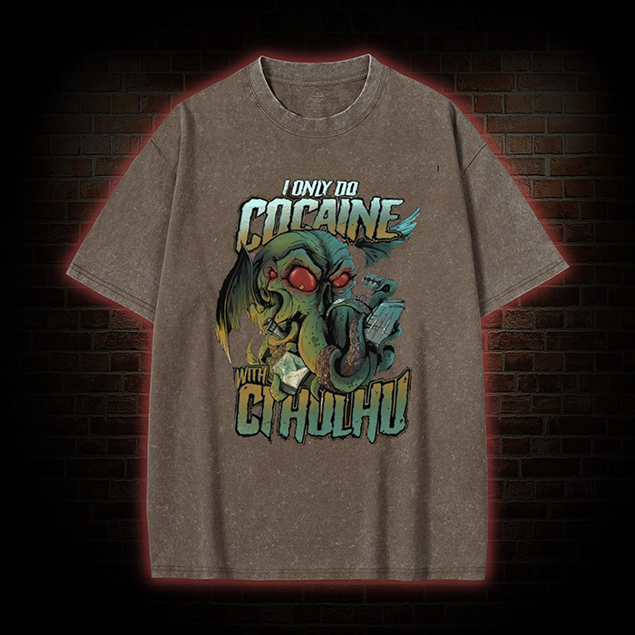 Funny Cocaine With Cthulhu Washed T-shirt