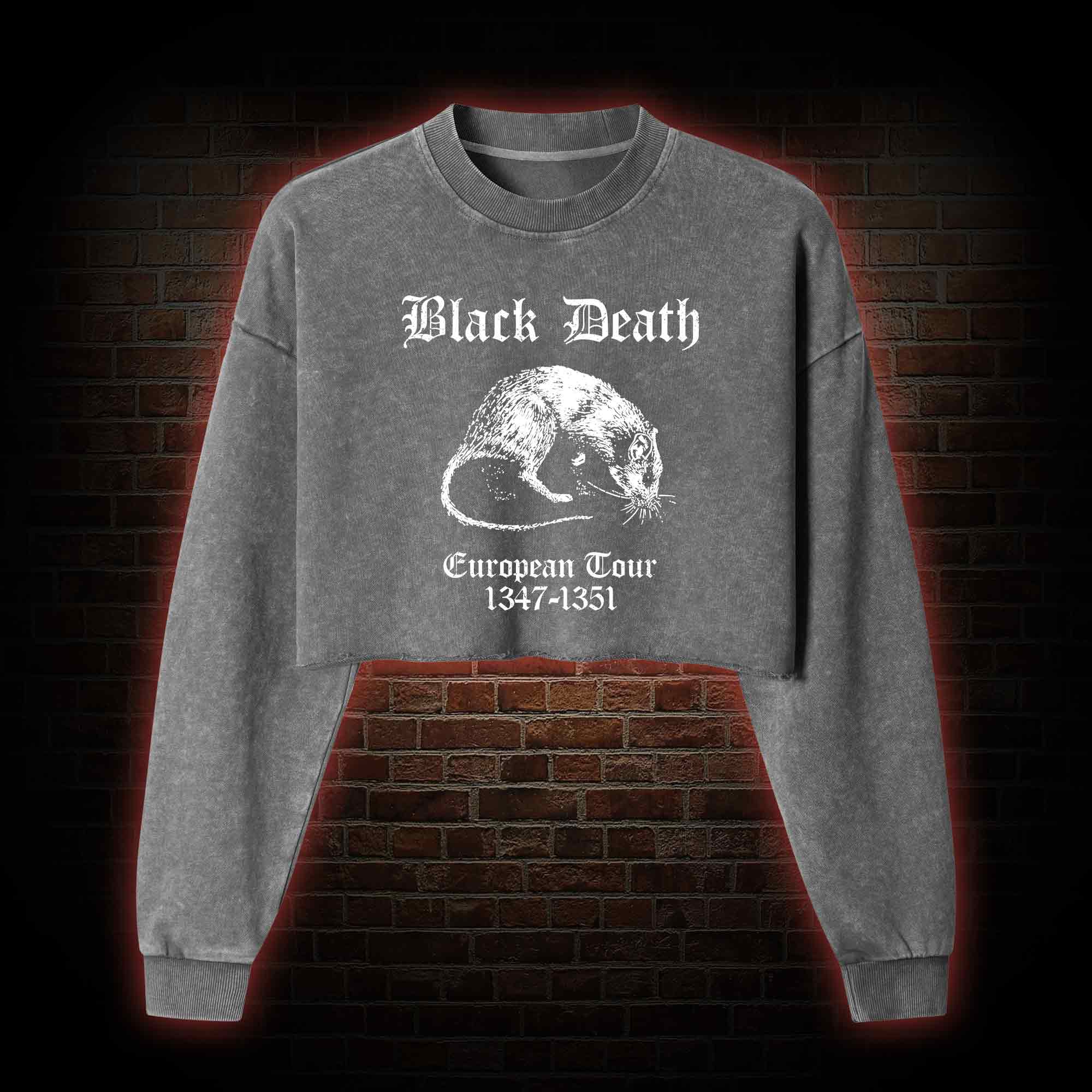 Black Death Washed Cropped Sweatshirts