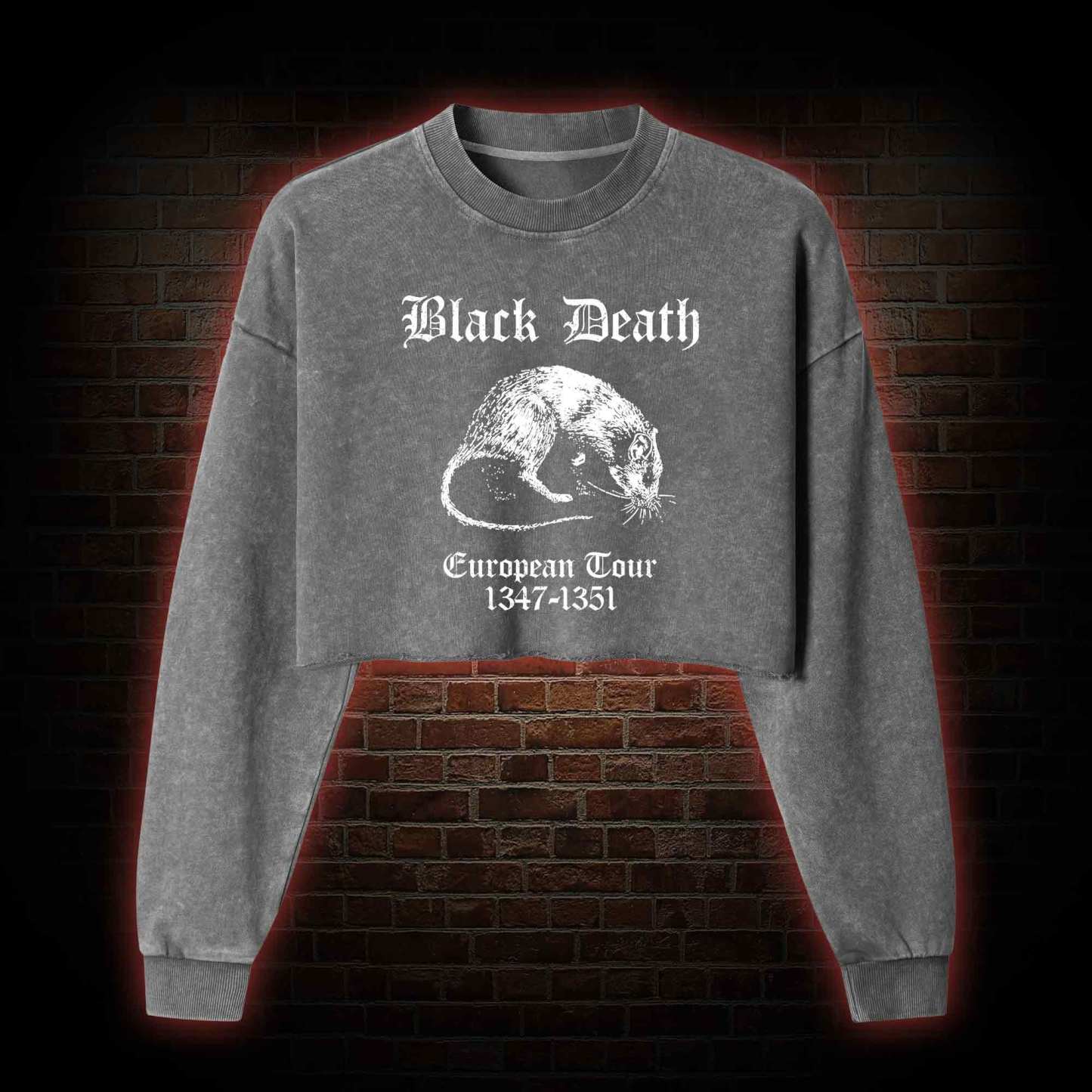 Black Death Washed Cropped Sweatshirts