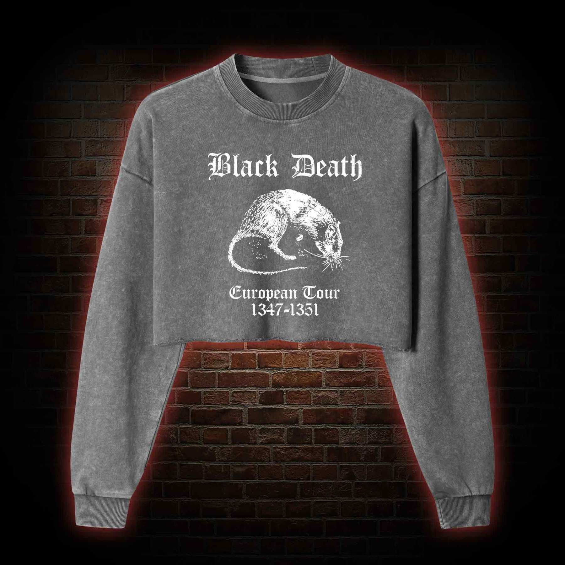 Black Death Washed Cropped Sweatshirts