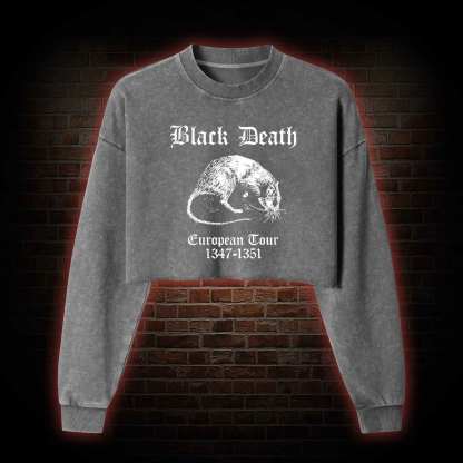 Black Death Washed Cropped Sweatshirts