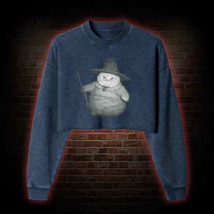 Wizard Cat Vintage Washed Cropped Sweatshirts