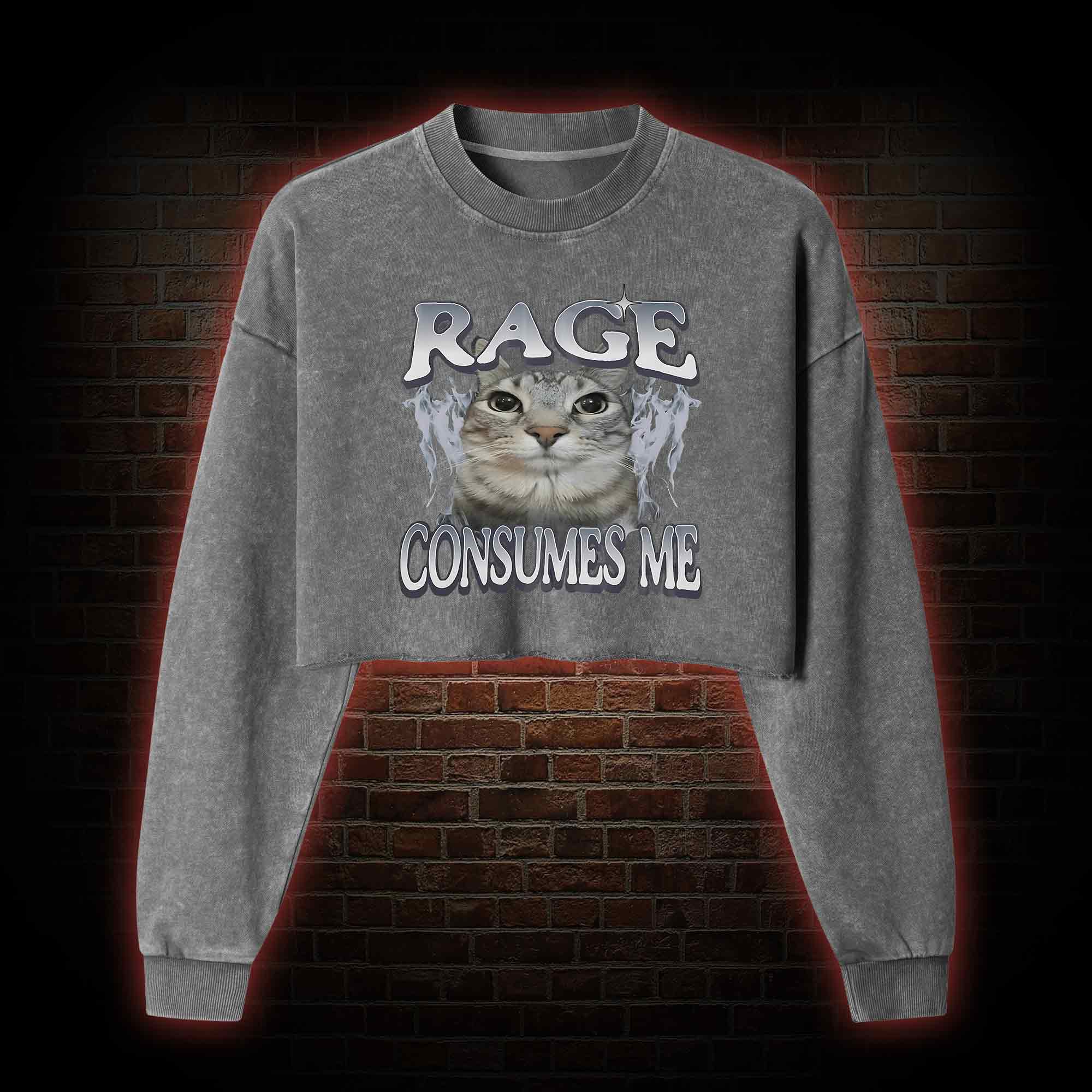 Rage Consumes Me Washed Cropped Sweatshirts