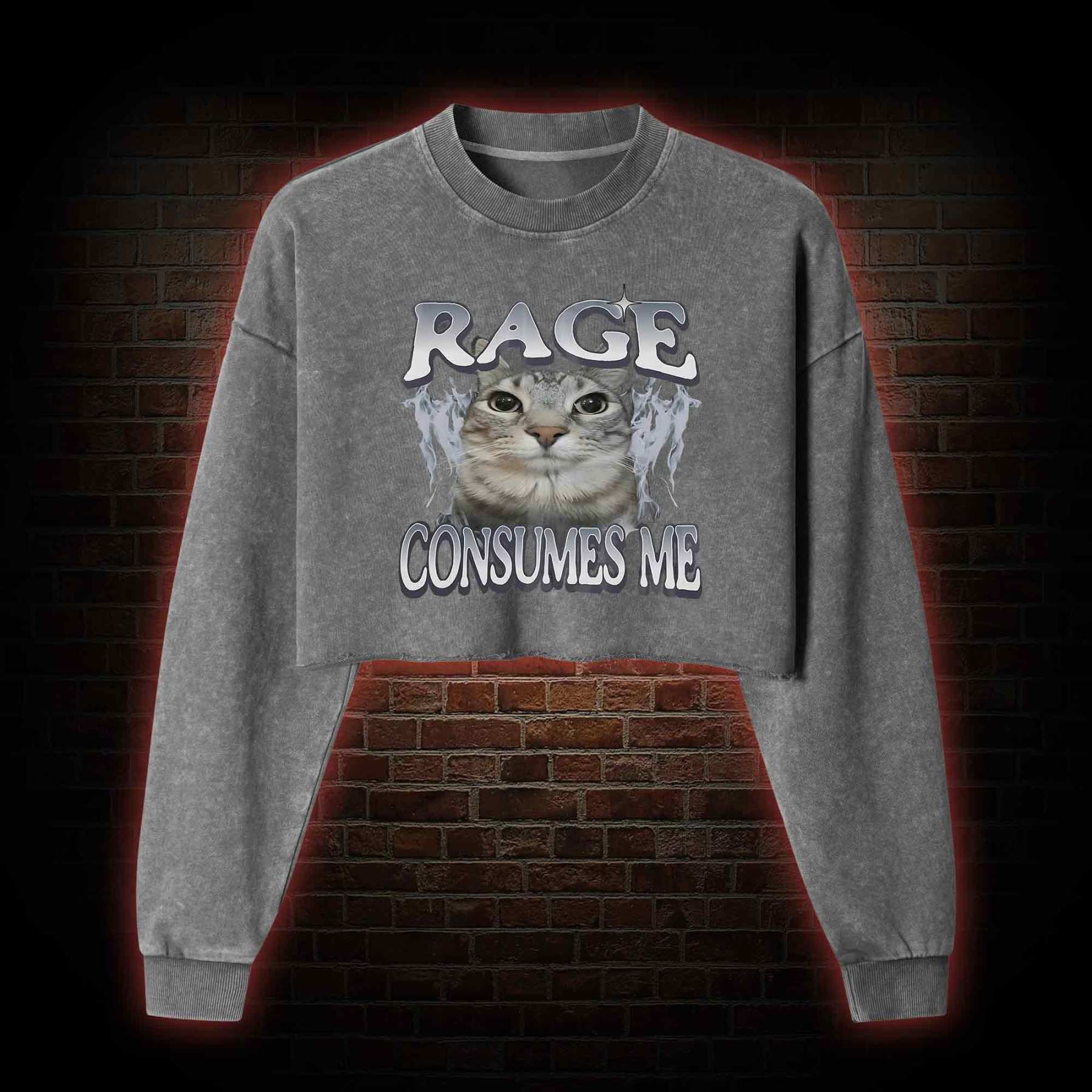 Rage Consumes Me Washed Cropped Sweatshirts