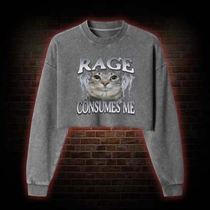 Rage Consumes Me Washed Cropped Sweatshirts