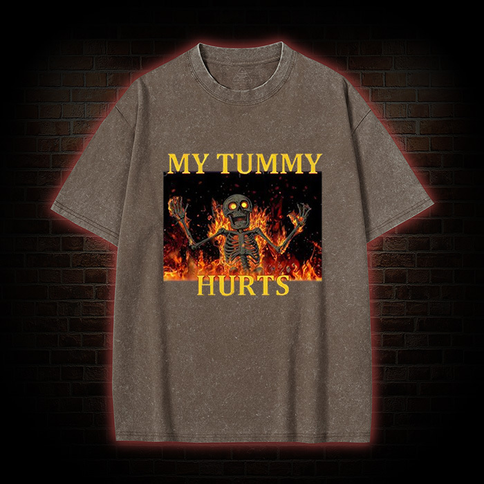 Skeleton Tummy Hurts Washed T-Shirt