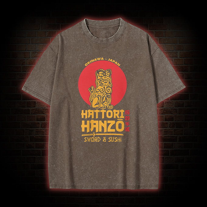 Hattori Hanzo Sword and Sushi Washed T-shirt