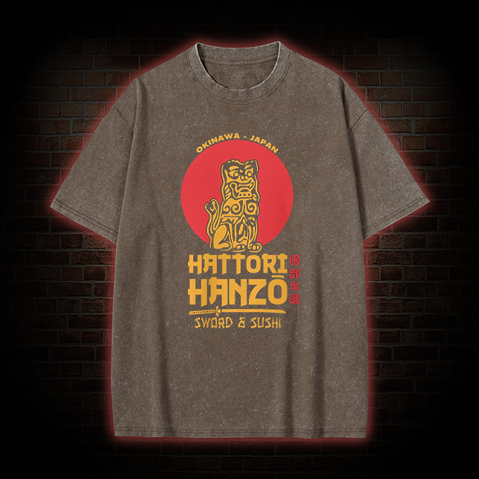 Hattori Hanzo Sword and Sushi Washed T-shirt