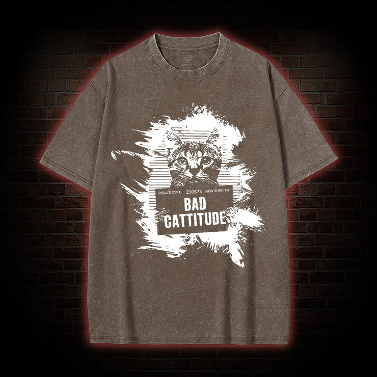 Mugshot Cat Fun Vintage Washed T-Shirt