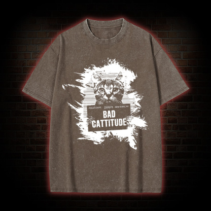 Mugshot Cat Fun Vintage Washed T-Shirt