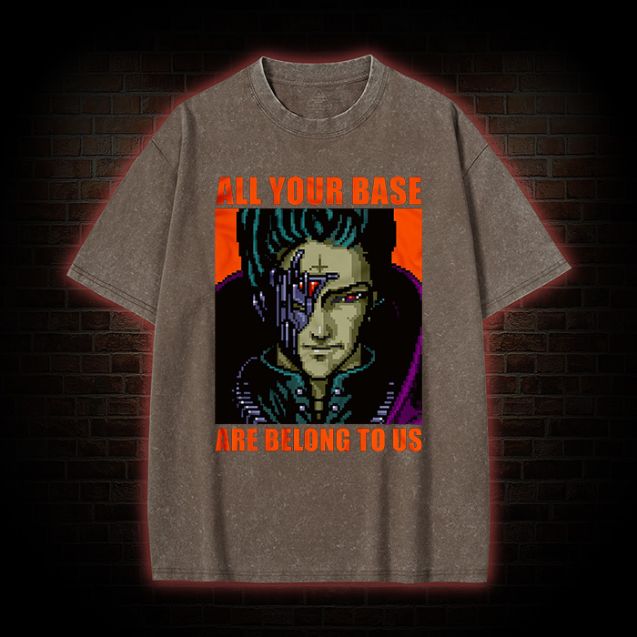 All Your Base Retro Meme Unisex Graphic Washed T-Shirt