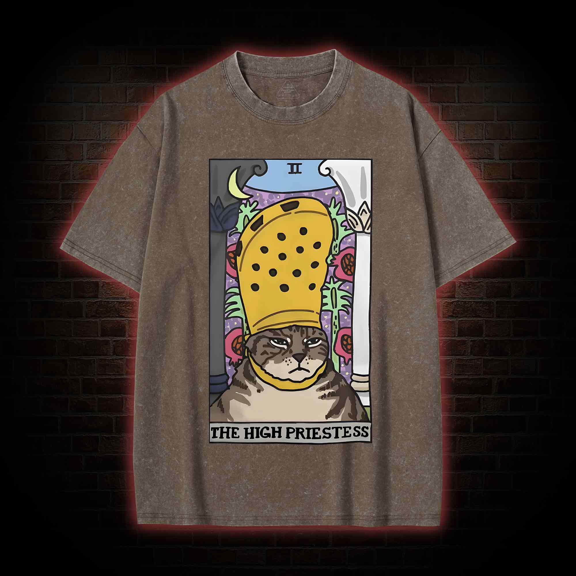 The High Priestess Cat Washed T-shirt