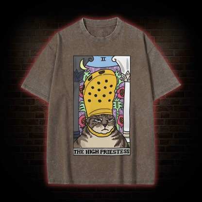 The High Priestess Cat Washed T-shirt
