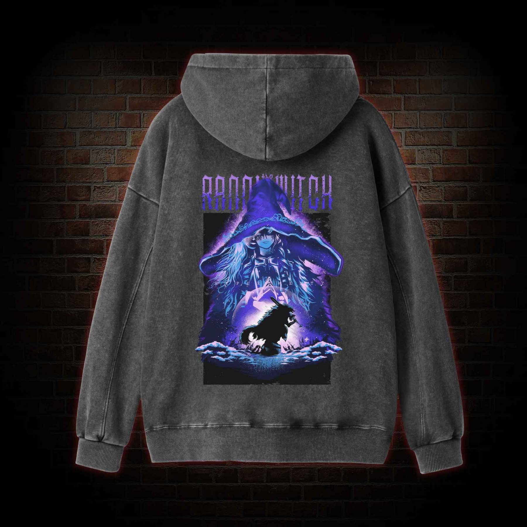 Demigod Witch Back Print Washed Hoodie