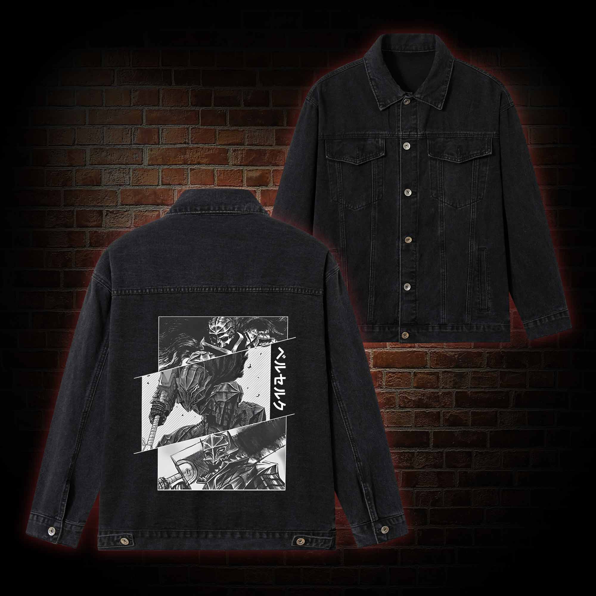 Black Swordsman Mask Denim Jacket