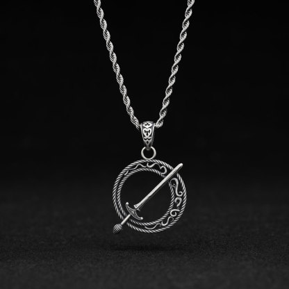 Silver Moon and Sword Sculptural Necklace