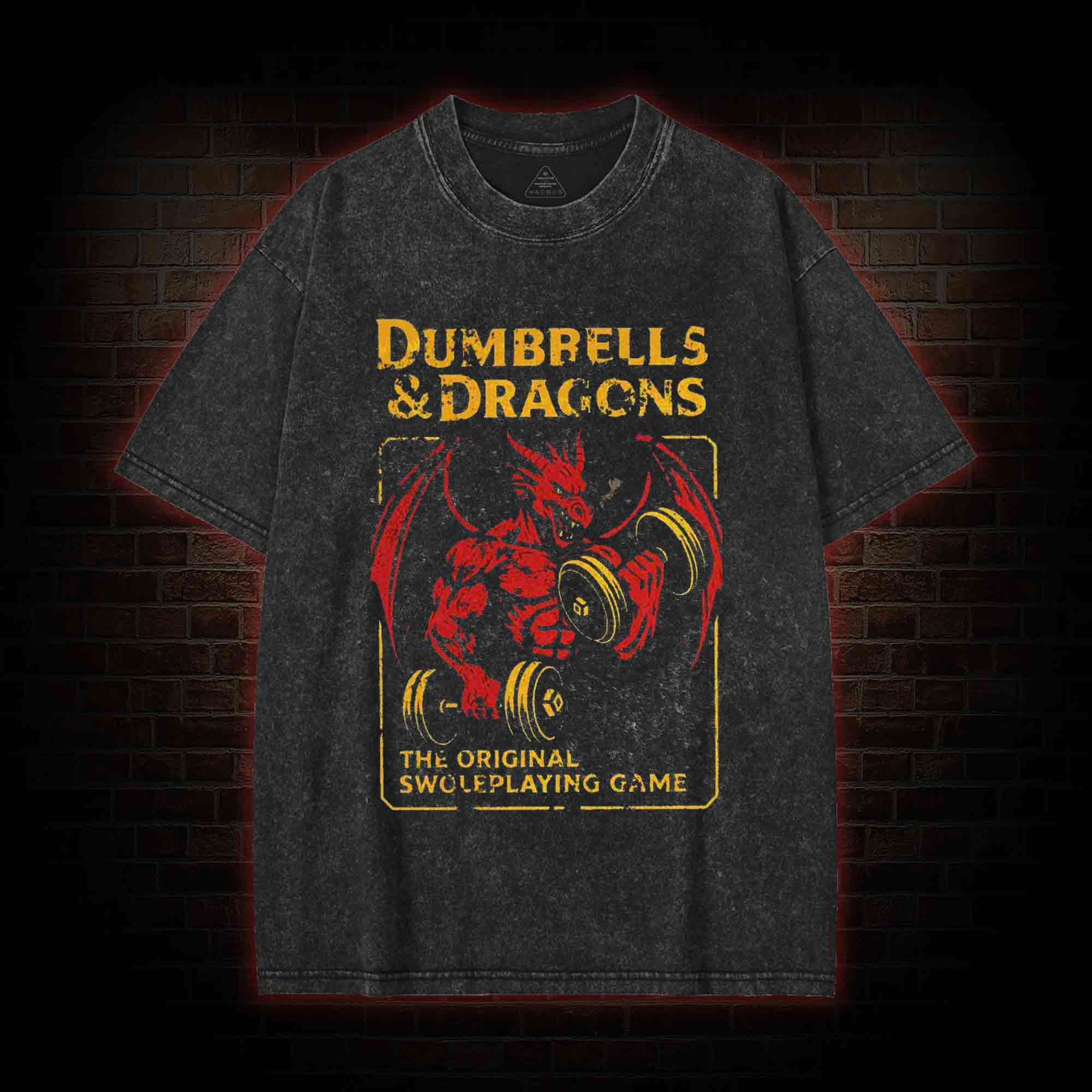 Dumbbells&Dragons Washed T-shirt