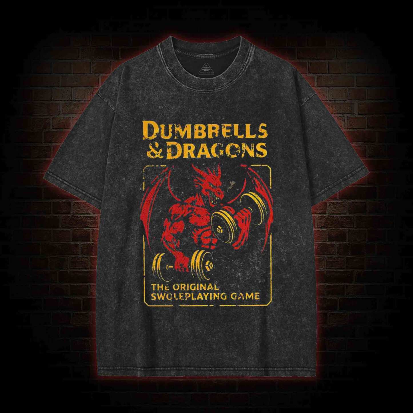 Dumbbells&Dragons Washed T-shirt