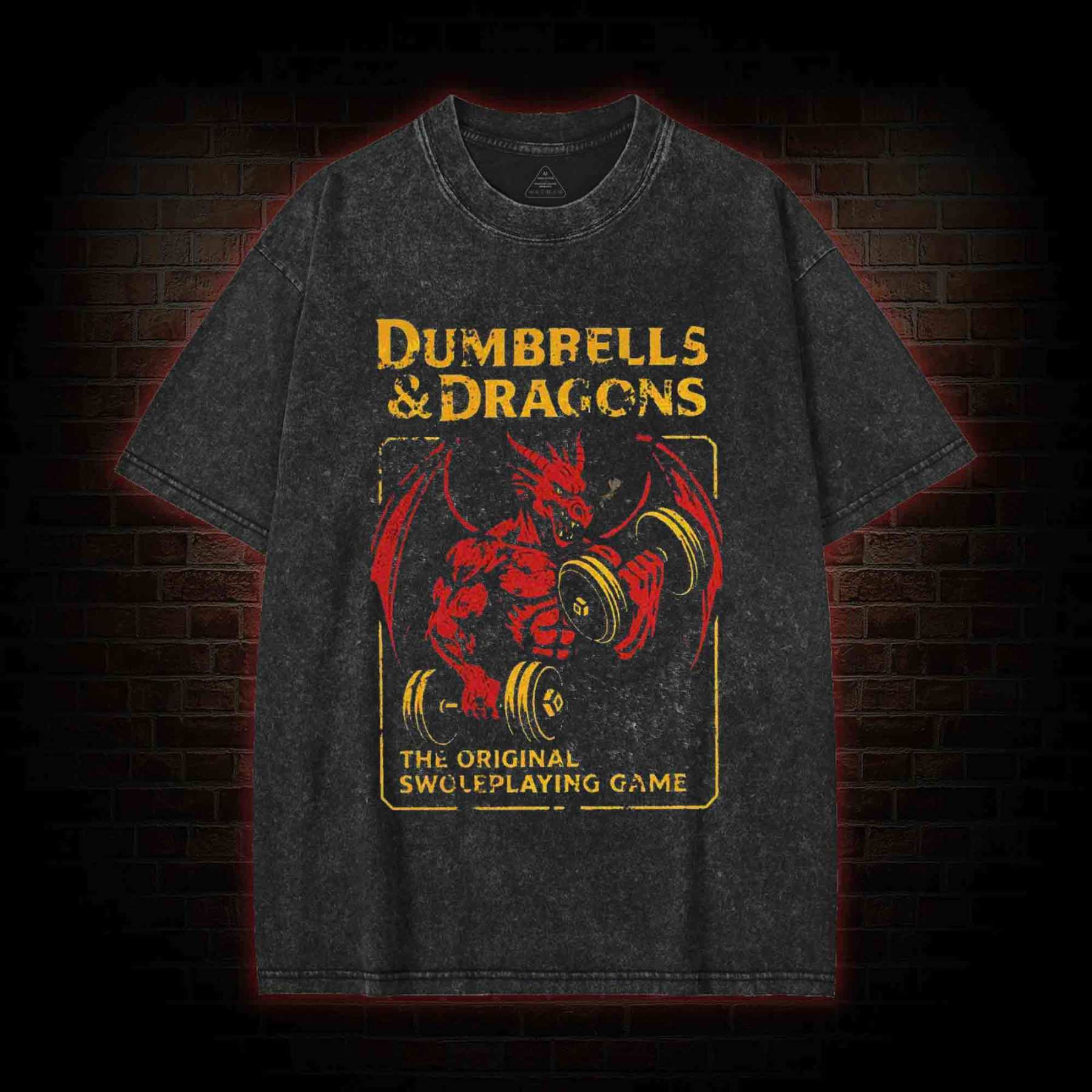 Dumbbells&Dragons Washed T-shirt