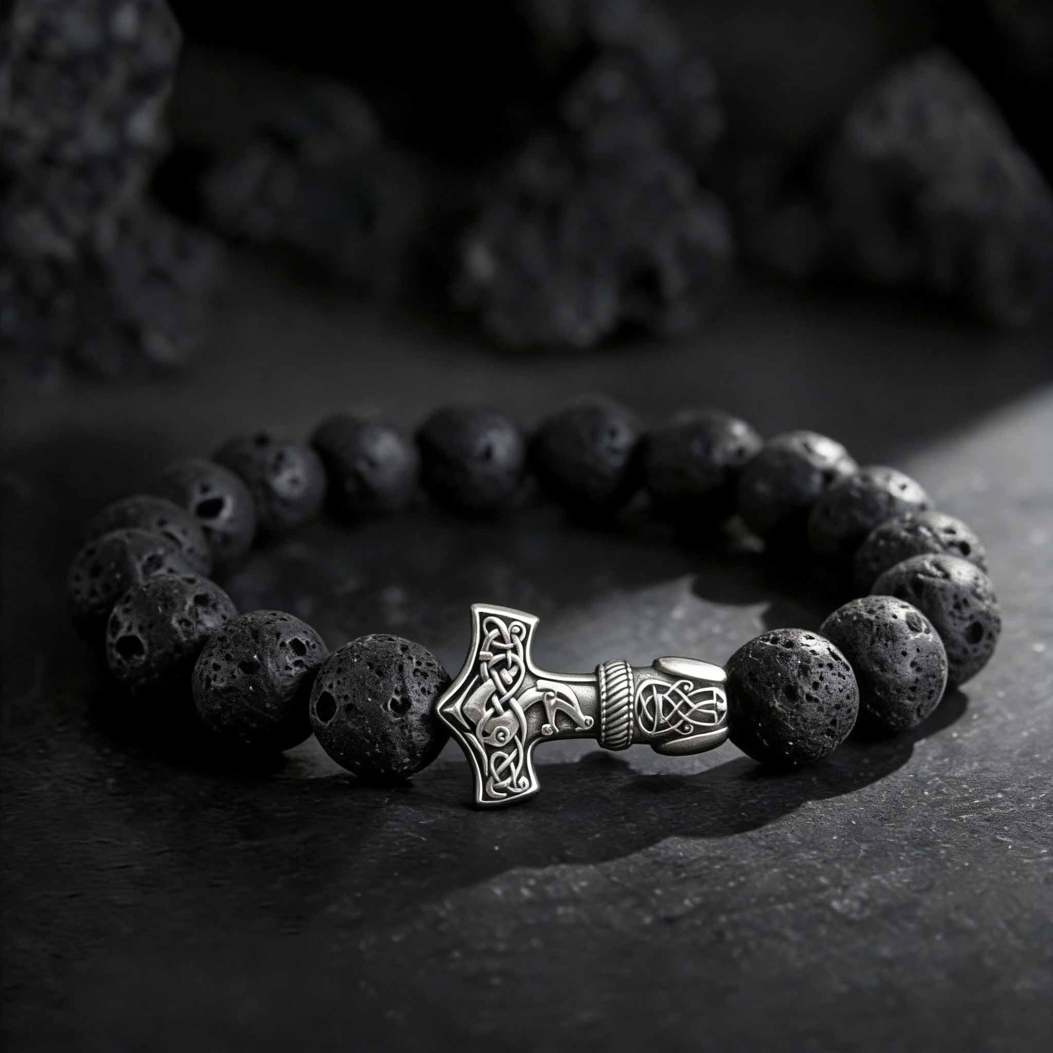 Thor's Hammer Lava Stone Beaded Bracelet