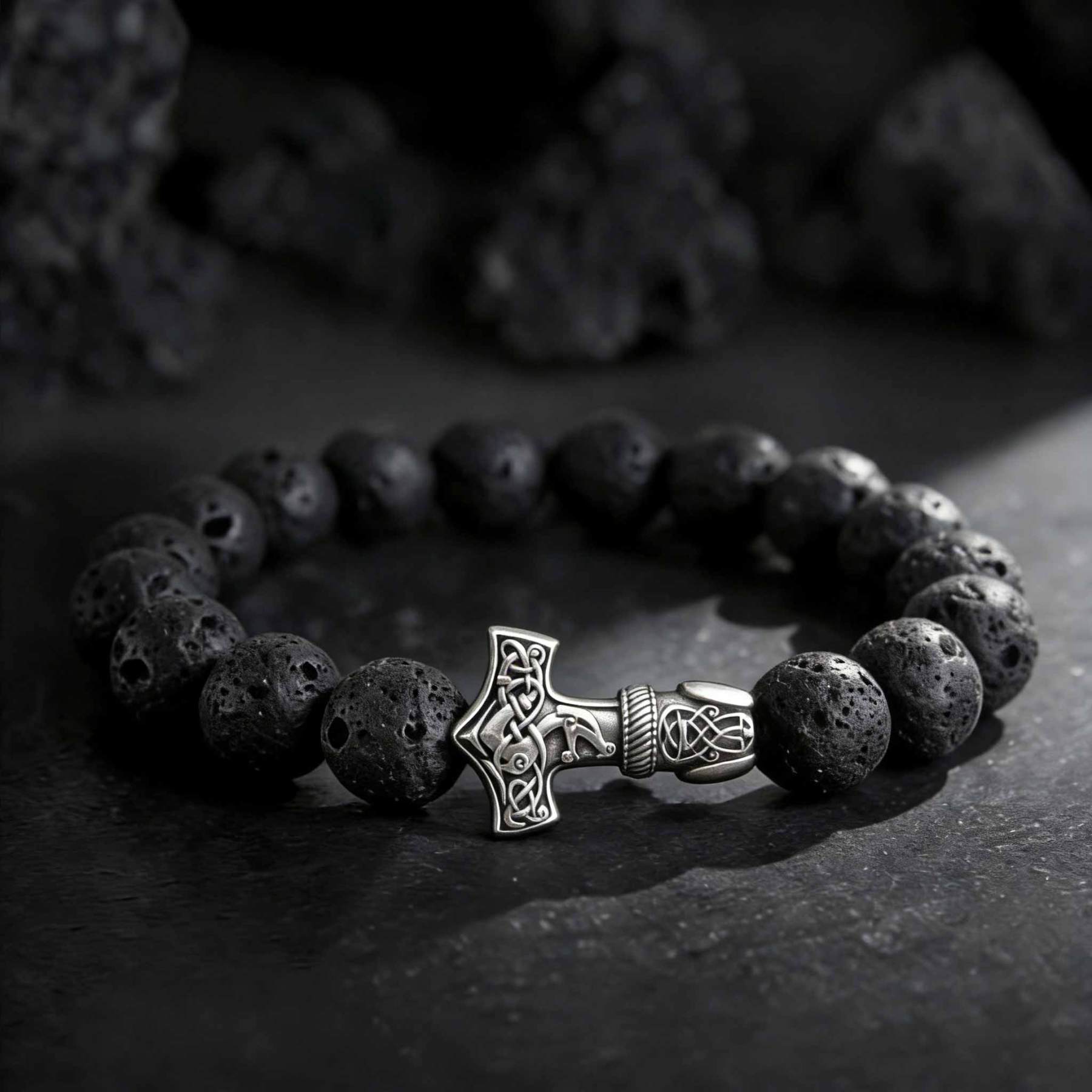 Thor's Hammer Lava Stone Beaded Bracelet