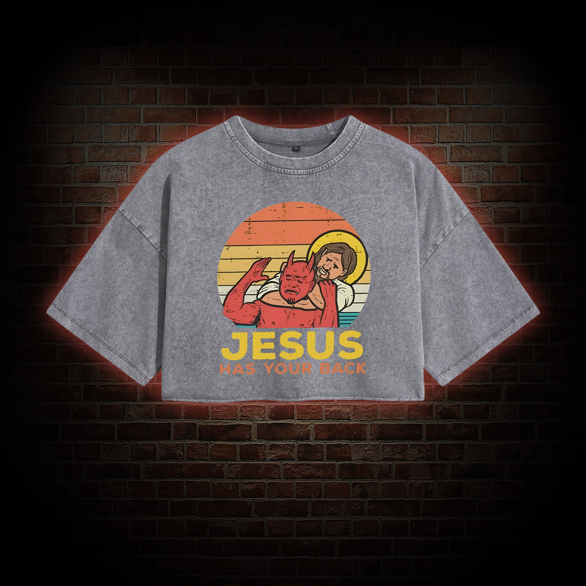 Jesus has Your Back Washed Cropped T-shirts