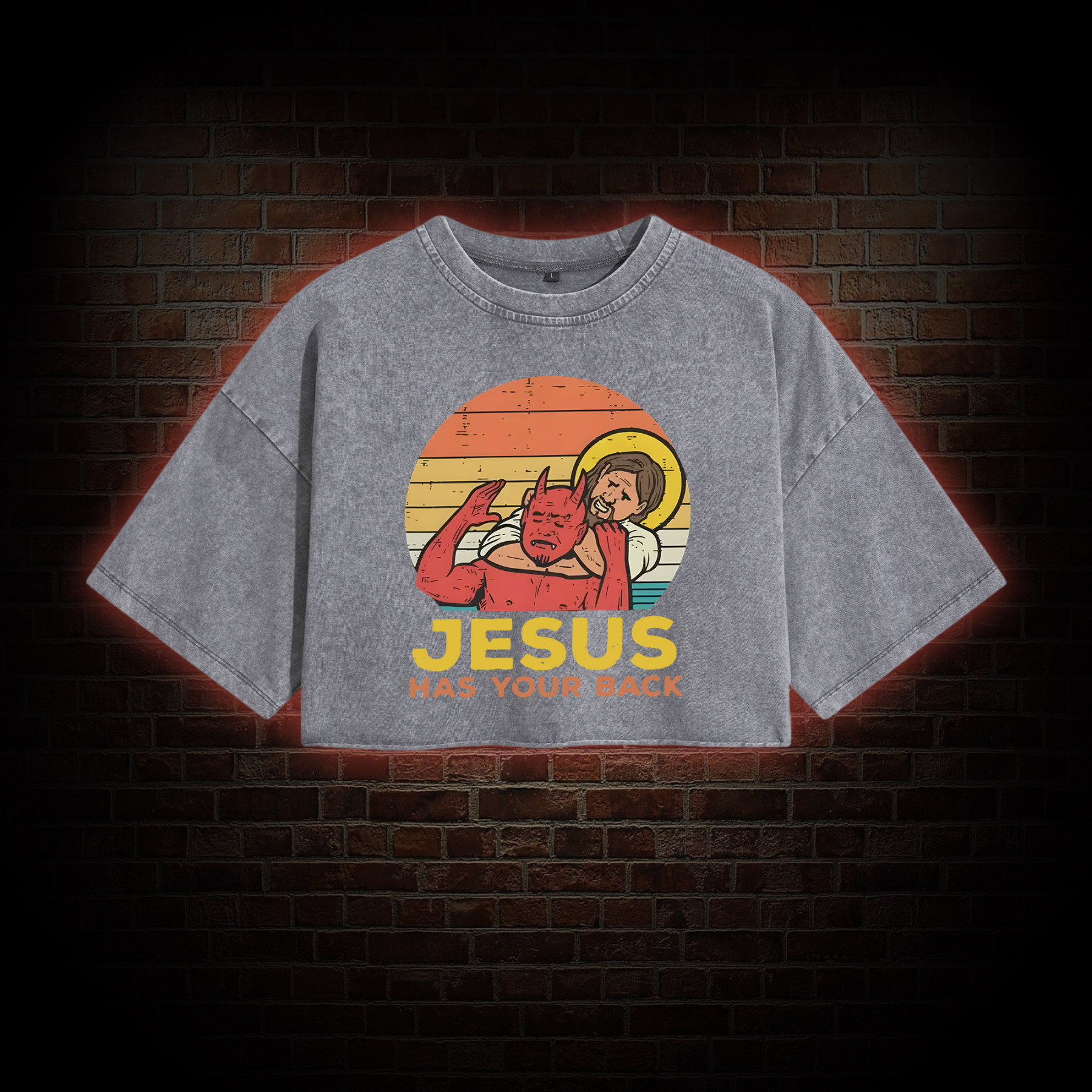 Jesus has Your Back Washed Cropped T-shirts