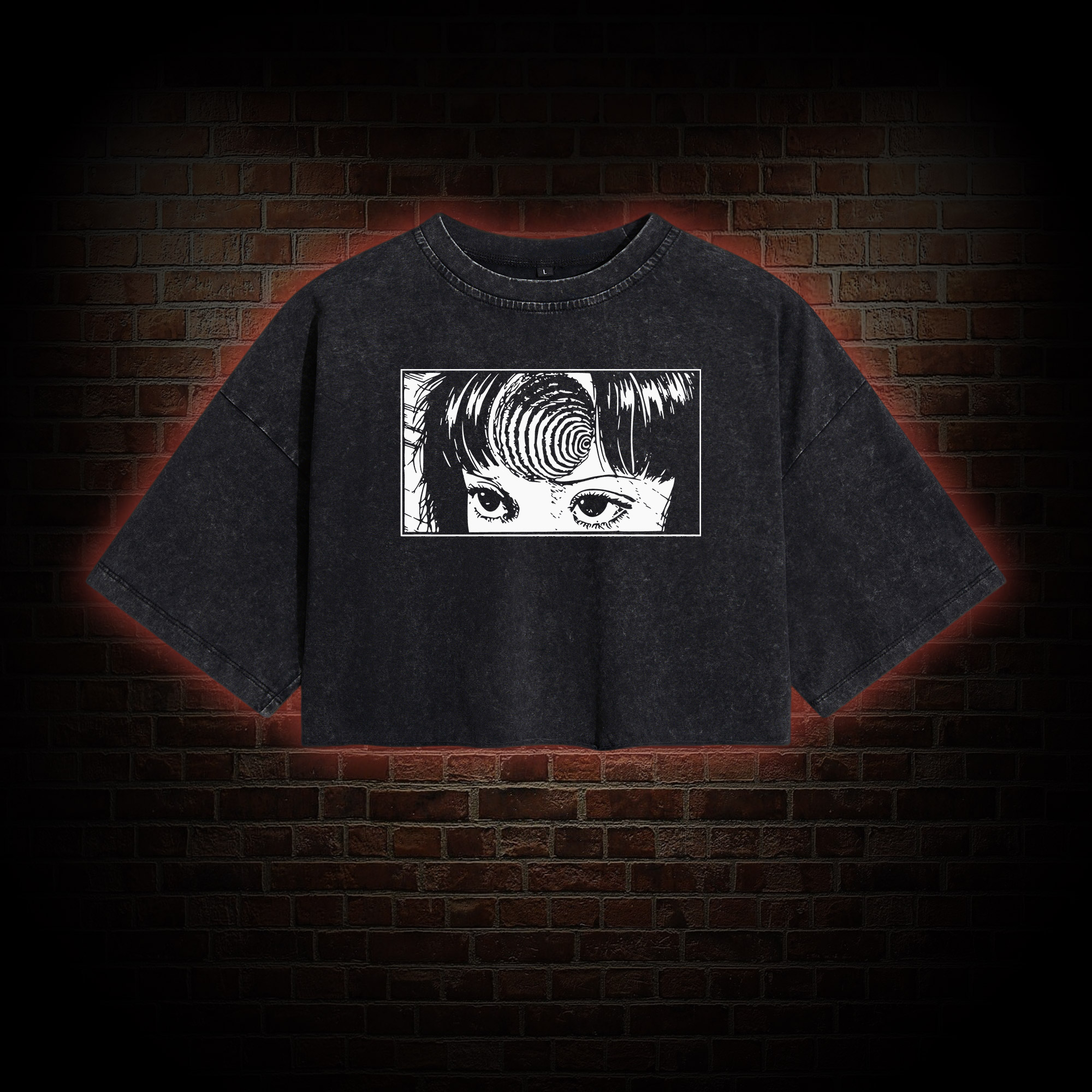 Creepy Girl Eyes, Spiral Horror Manga Washed Cropped T-shirts