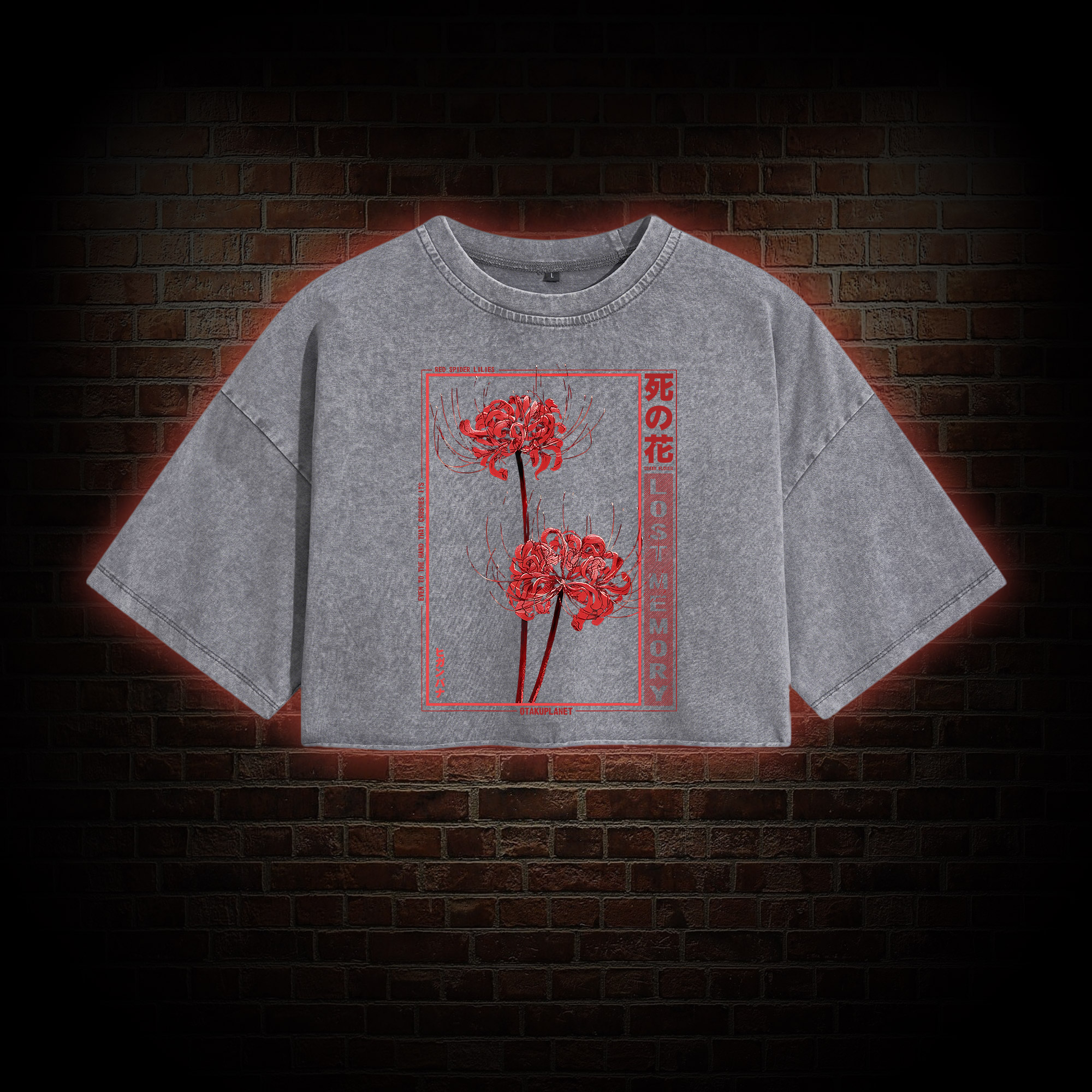 Red Spider Lily Washed Cropped T-shirts