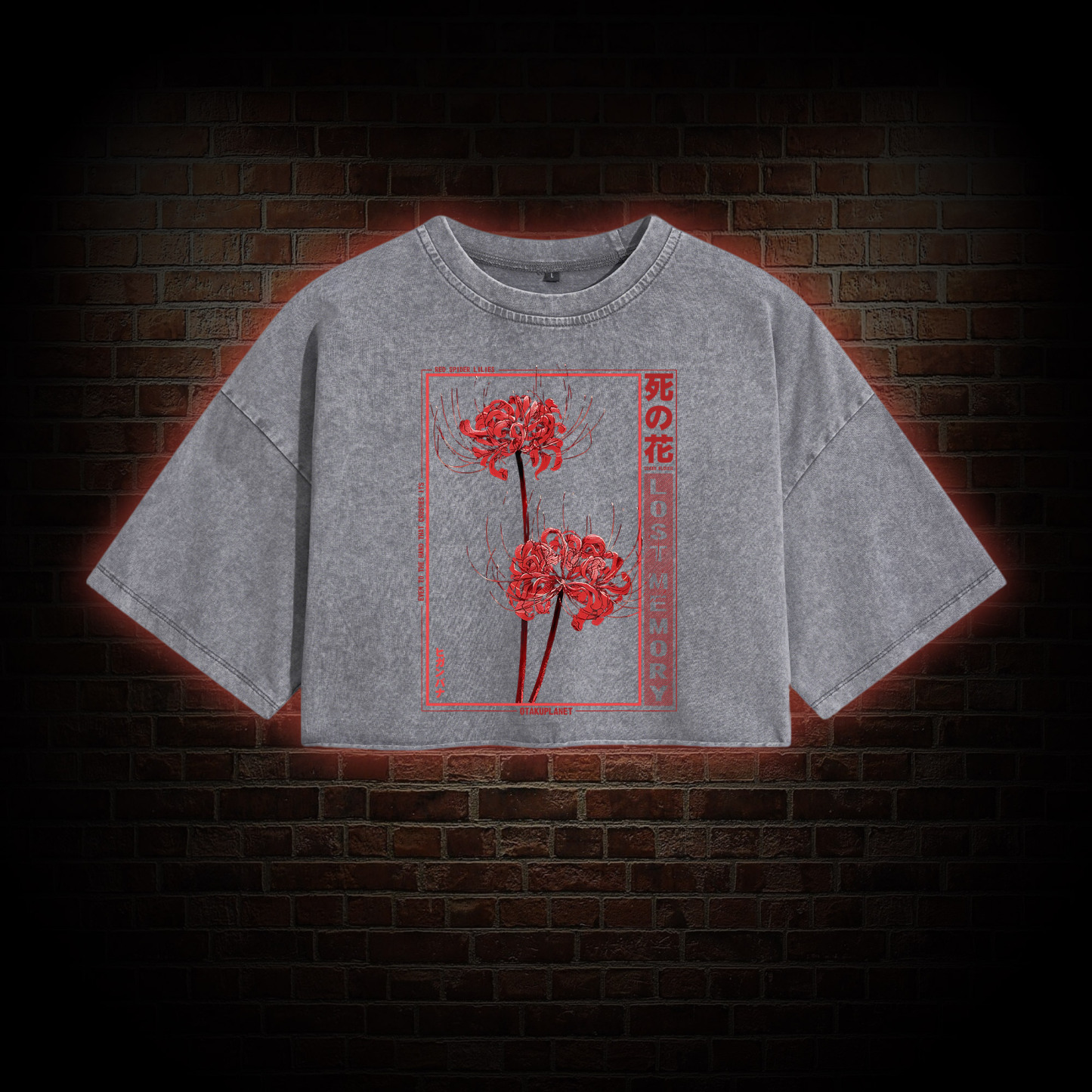 Red Spider Lily Washed Cropped T-shirts