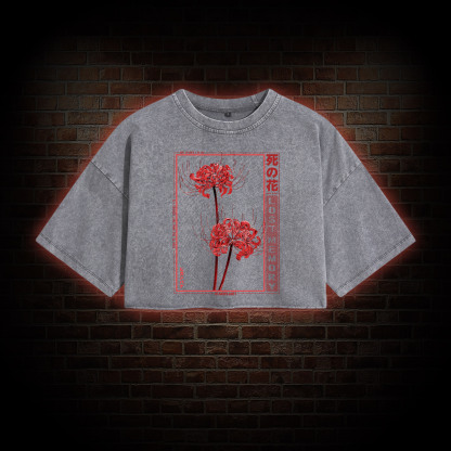 Red Spider Lily Washed Cropped T-shirts