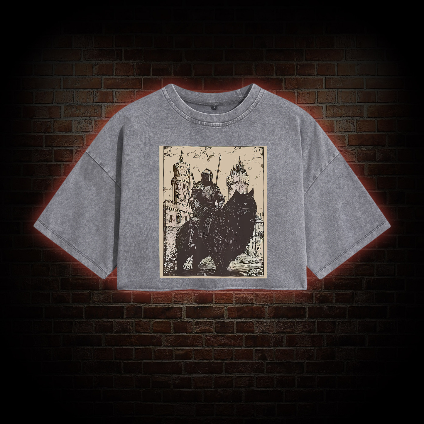 Knight Cat Rider Vintage Washed Cropped T-shirts