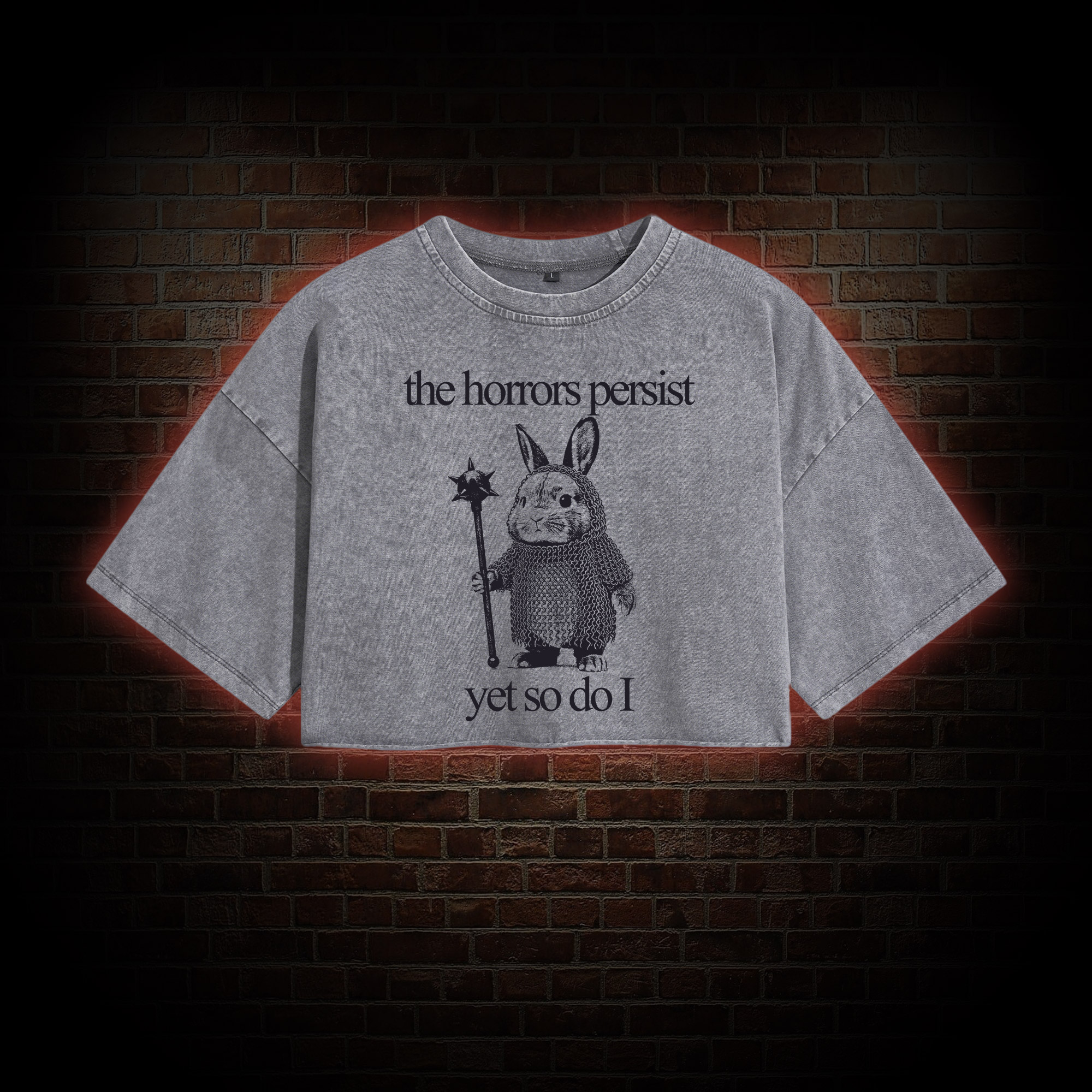 The Horrors Persist but so do I Cute Bunny Washed Cropped T-shirts