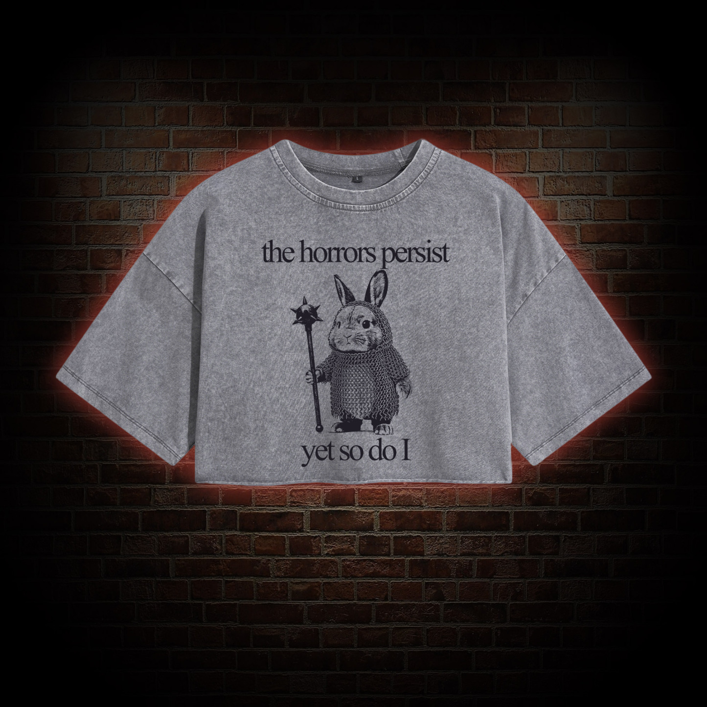 The Horrors Persist but so do I Cute Bunny Washed Cropped T-shirts