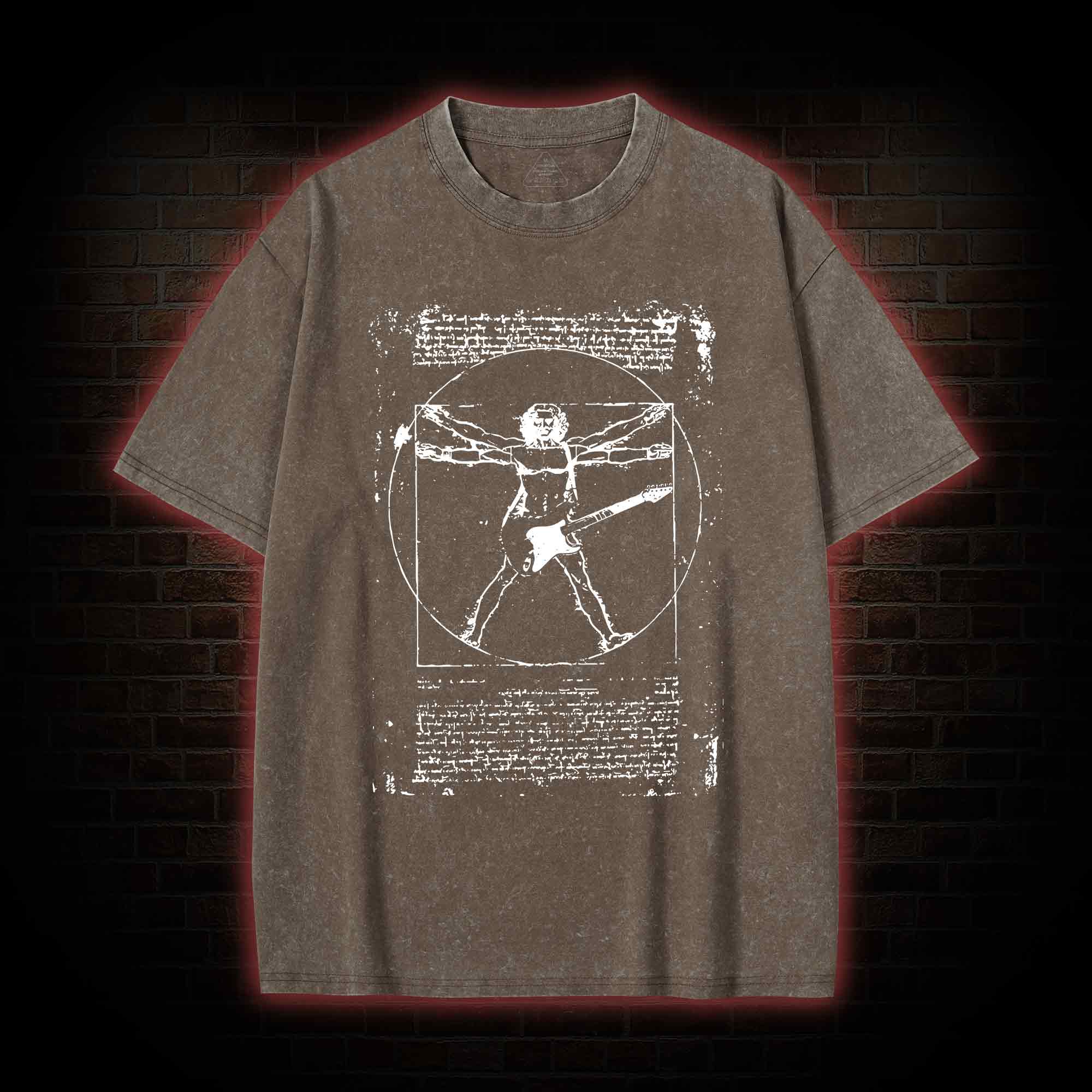Vitruvian Man Guitar Music Player Washed T-shirt