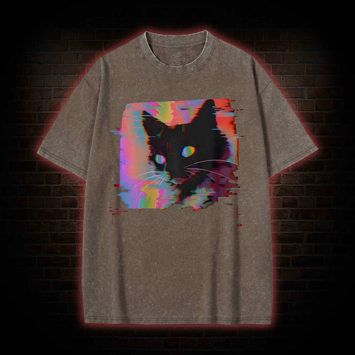 Psychedelic Weirdcore Cat Washed T-shirt
