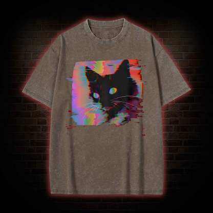 Psychedelic Weirdcore Cat Washed T-shirt