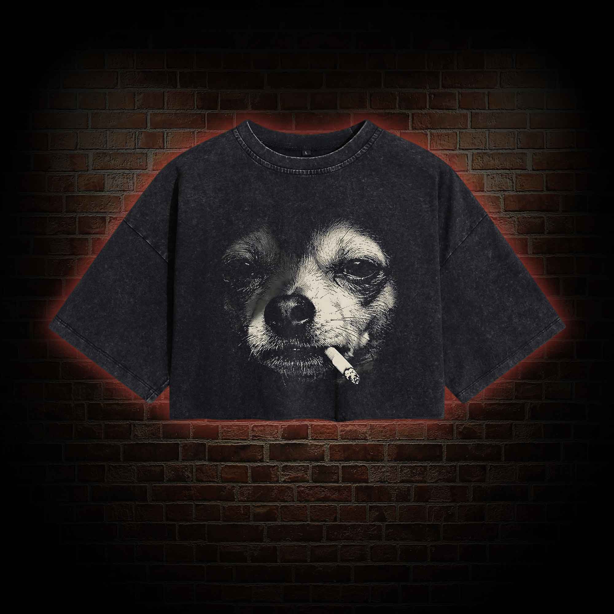 Smoking Chihuahua Washed Cropped T-shirts