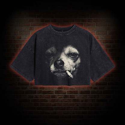 Smoking Chihuahua Washed Cropped T-shirts