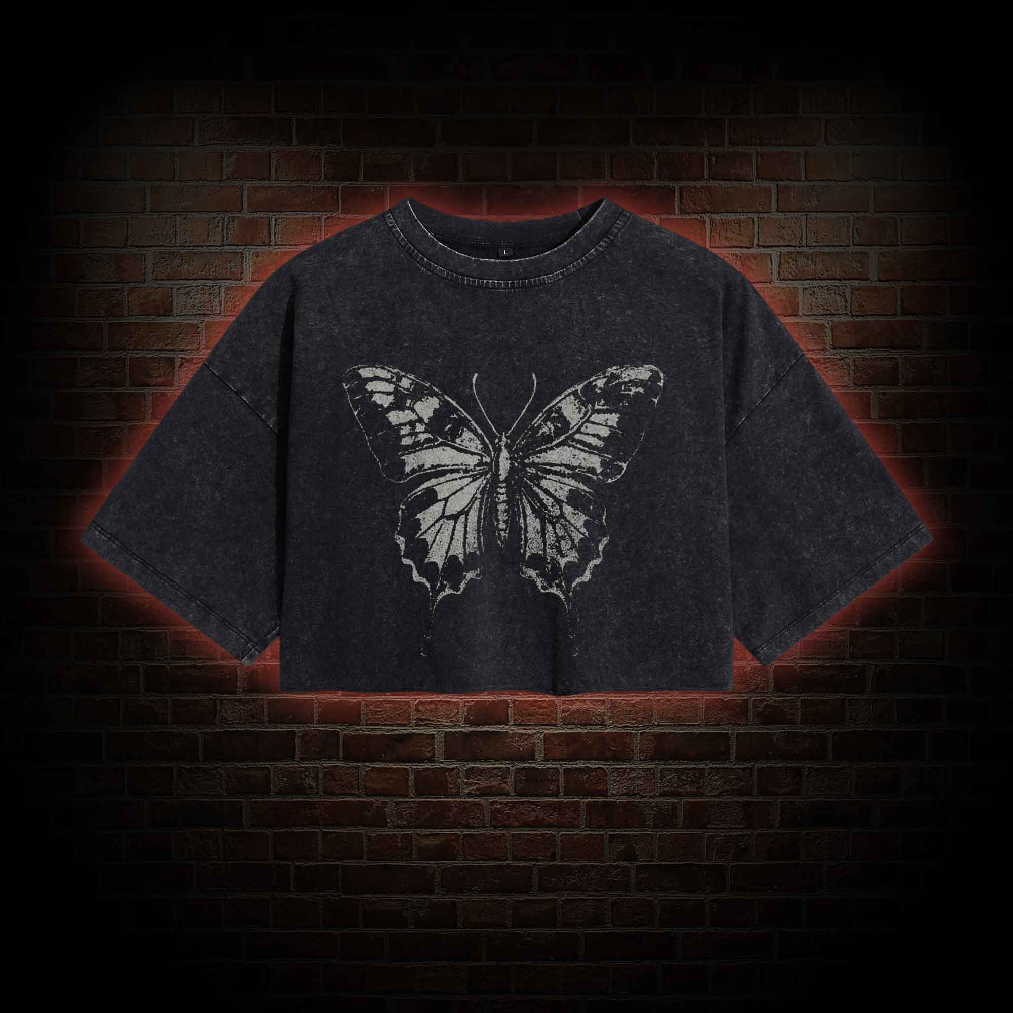 Butterfly Washed Cropped T-shirts