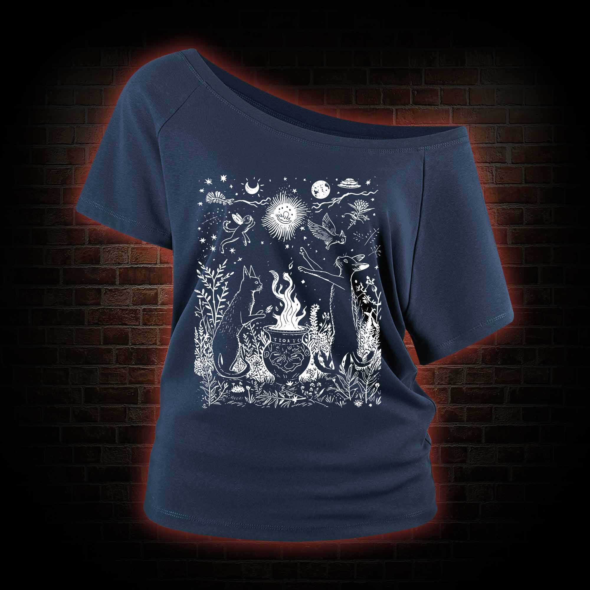 Celestial Cat Off Shoulder T-shirts