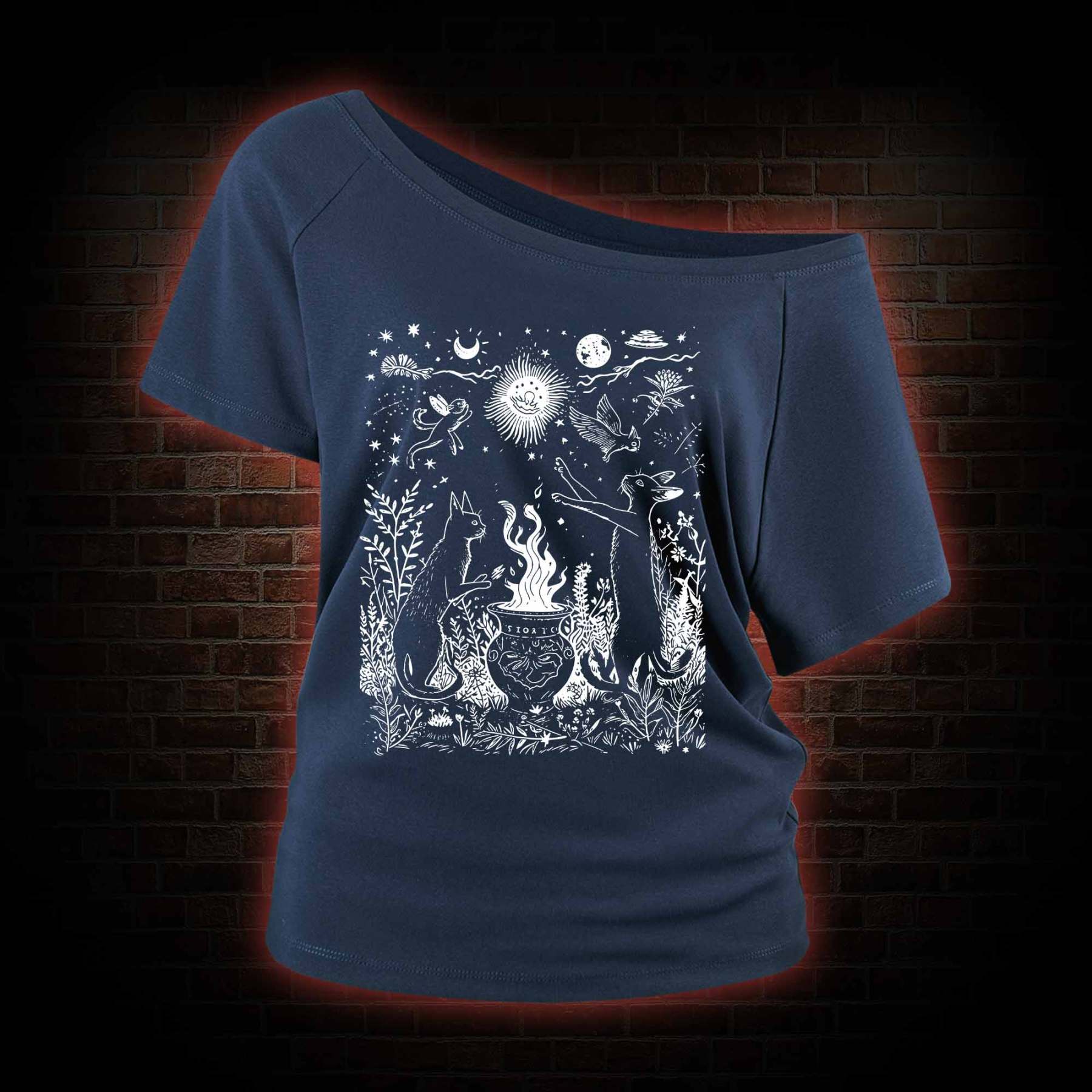 Celestial Cat Off Shoulder T-shirts